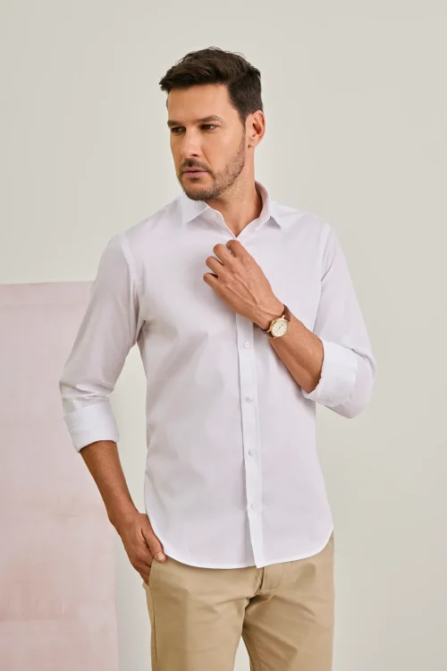 Camisa Masculina Slim Algodão com Elastano Branca