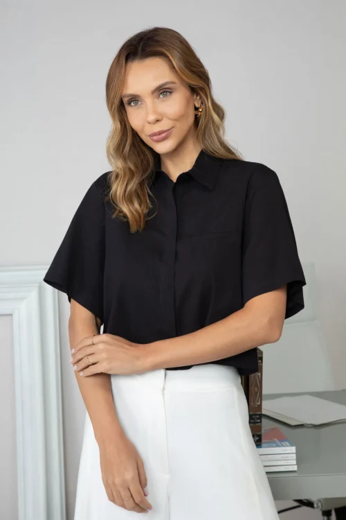 Camisa Cropped Kate Manga Curta Preto
