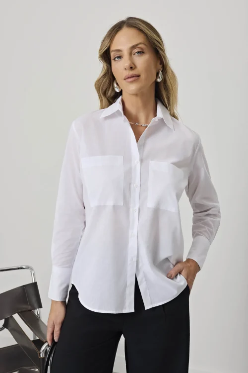Camisa Feminina Peggy Manga Longa Branca