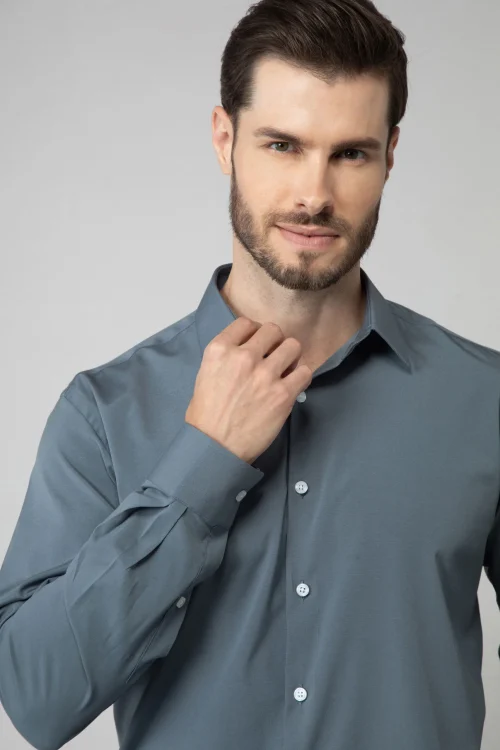 Camisa Masculina Slim Sem Logo Cinza