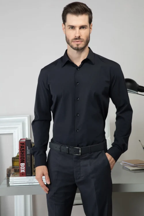 Camisa Masculina Slim Sem Logo Preta