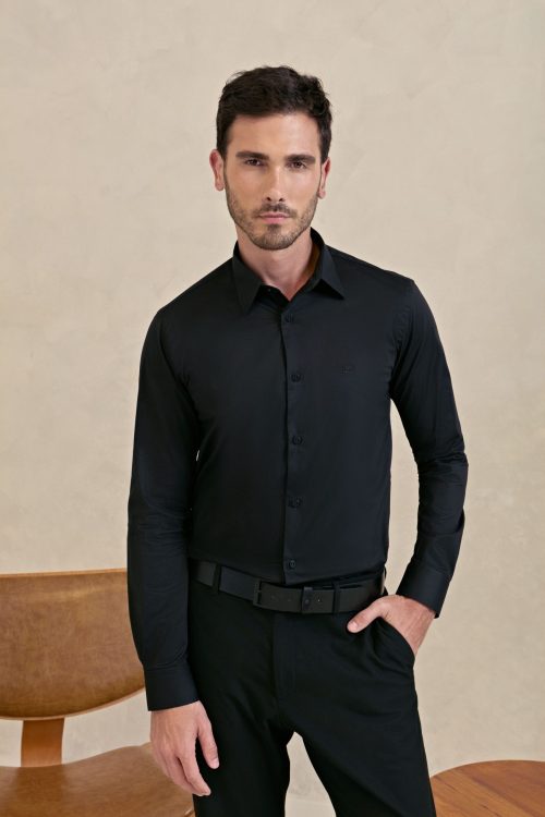 Camisa Masculina Slim Fio 60 Premium Preta