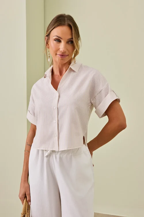 Camisa Cropped Feminina Jade Bege