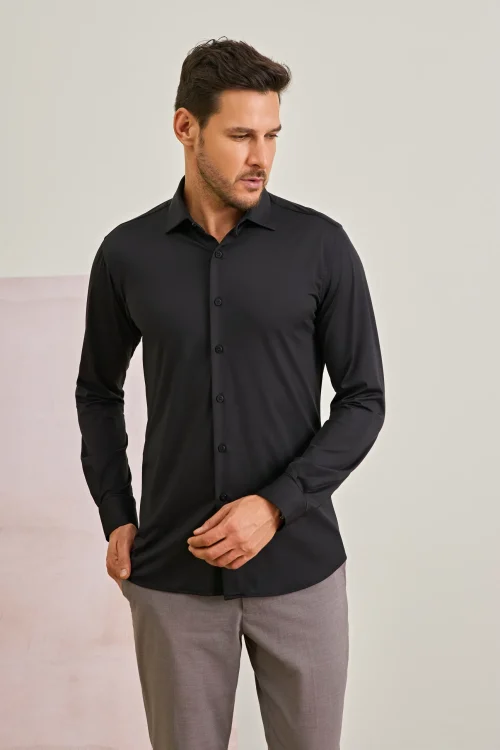Camisa Masculina Slim Stretch Premium Preta