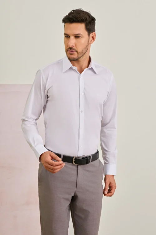 Camisa Masculina Regular Algodão com Elastano Branca