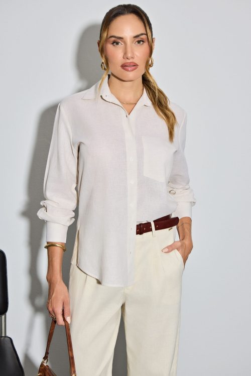 Camisa Feminina Linho Misto Bege